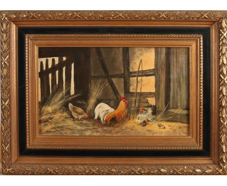 D. Vanmeer. Second half of the 20th century. Hoenderhof. Oil paint on panel. Dimensions: H 18 x W 30 cm. In good condition.