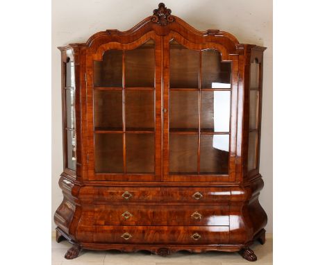 Dutch walnut china cabinet with bronze fittings and claw feet. Baroque style. Recently professionally polished. Style furnitu