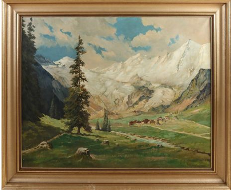 K. Eich. '43. German School. mountain landscape. Oil on linen. Dimensions: H 80 x W 100 cm. In good condition.