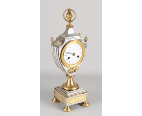 French bronze Louis Seize astrology mantel clock. Plated + gold plated. Circa 1800. Eight-day movement, half-hourly strike, s