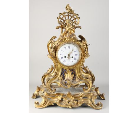 Large 19th century gilt bronze table Cartel clock. France. With seed beads and bacchus. Circa 1850. Eight-day movement, half-