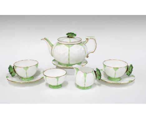 Aynsley Butterfly teaset comprising teapot, milk jug, sugar bowl, two cups and three saucers, pattern 1322 (8) 