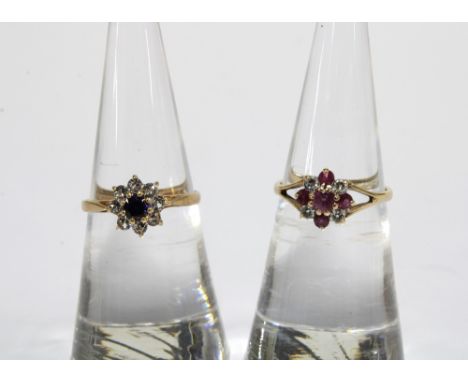 9ct gold ruby and diamond flowerhead ring and a 9ct gold gemset ring (2) 