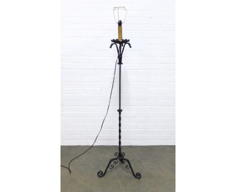 Wrought iron standard lamp, 166cm high. 