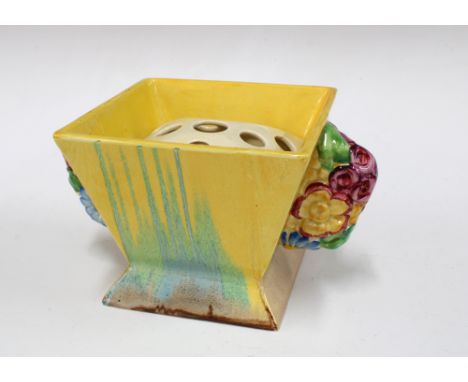 Clarice Cliff Bizarre, My Garden pattern twin handled vase with posy insert, printed factory marks, 23 x 12cm. 