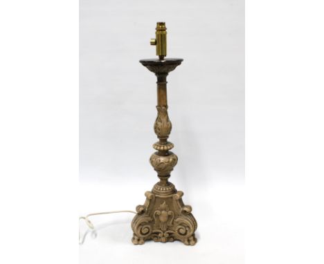 Rococo style wooden table lamp base, 20 x 55cm. 