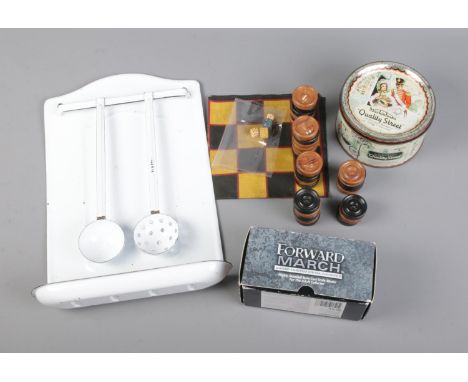 A quantity of miscellaneous to include Enamel Childs Kitchen set, Corgi Battle of Trafalgar Ship Surgeon, Draughts Set etc.  
