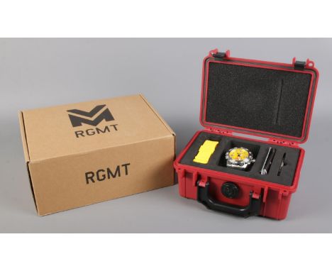 A new, boxed and cased Limited Edition (0487/1600) RGMT Ohio 3000m Water-Resistant Automatic wristwatch in Yellow, on stainle