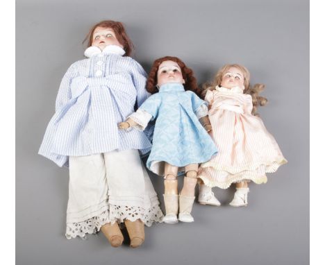 A trio of Armand Marseille Bisque Dolls including 'Floridora' A15 0/M, 390 DRGM 2.1/2 A3/OXM and Kid Leather Body Dolls.  