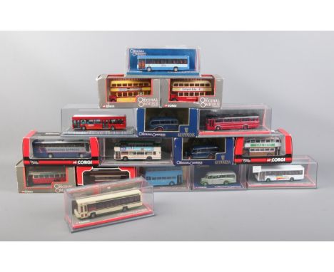 A collection of sixteen Corgi diecast buses, from the Original Omnibus series. To include: 42606 Guinness Bedford OB Coach, 9