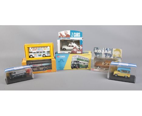 A collection of mainly Corgi diecast vehicles, all boxed. To include CC00501 Kojak, 91704 Atlantic Park and 44403 Kowloon Mot