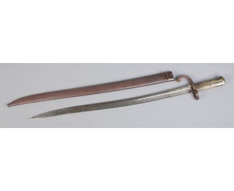 A Nineteenth Century 1866 model French Bayonet with scabbard. Length of blade 57cm.  