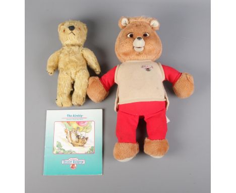 A 1950's Teddy Ruxpin bear with Airship book. Also small vintage teddy bear.  