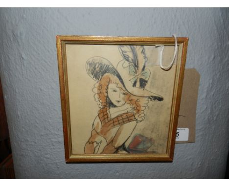 After Gainsborough, a portrait of a lady, rendered in the impressionist manner, unsigned, charcoal, body colour and watercolo