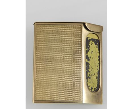 An unusual 9 carat yellow gold match box slip, with lozenge engine turned decoration.. .