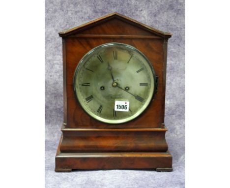 A Late XIX Century Mahogany Cased Bracket Clock, of architectural form, the sides with fretwork panels, the silvered dial wit
