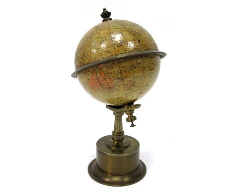 A Globe 'Empire' Table Clock, by Smith &amp; Son Ltd, patent 19460, with brass horizon ring with Roman numerals, raised on a 