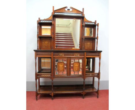 A Late XIX/Early XX Century Rosewood Mirror Back Side Cabinet, the top with swan neck pediment, central mirror and flanking s