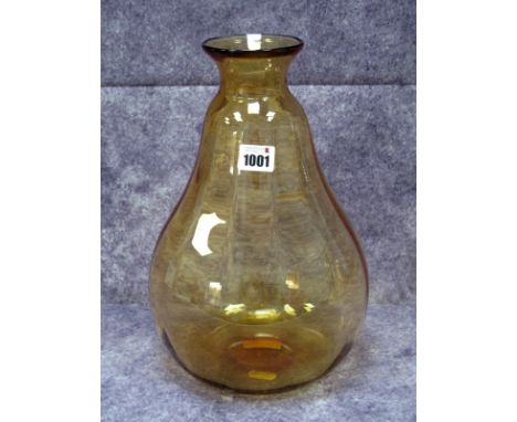 A Keith Murray for Brierley Amber Glass Vase, of fluted pear shape, etched mark, 32.5cm high.