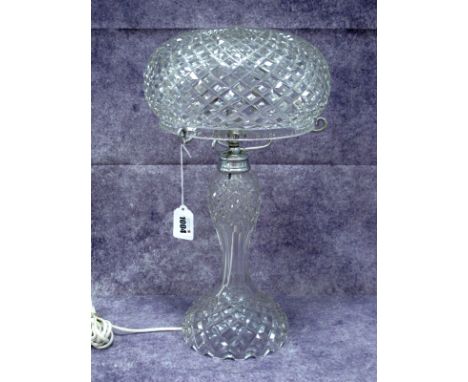 A 1930's Cut and Moulded Glass Table Lamp, with separate mushroom shaped shade and chrome fittings, 47cm high.