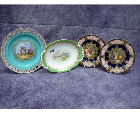 A Pair of Royal Worcester Dessert Plates, painted by R. Sebright, signed, with ripening fruit against mossy woodland banks wi