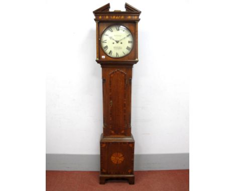 An XVIII Century Oak Longcase Clock, the circular white dial with Roman numerals, inscribed " Brownsword - Nottingham", hood 