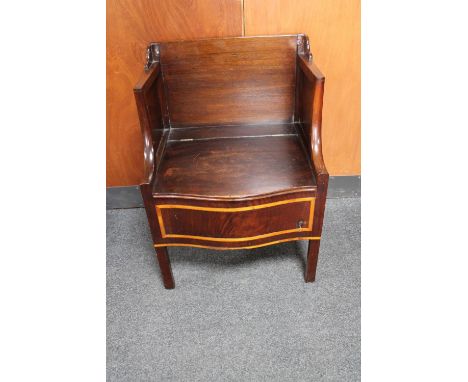 A Victorian inlaid mahogany commode seat 