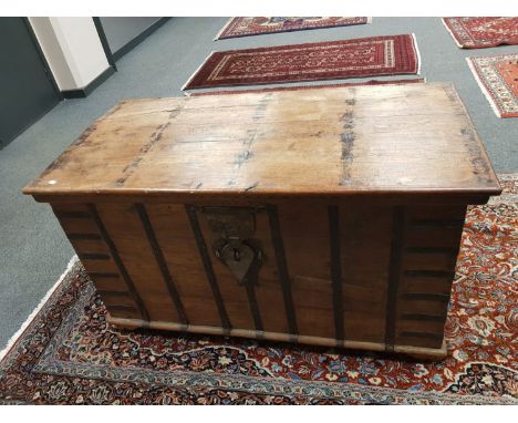 A heavy quality iron bound shipping trunk, width 125 cm 