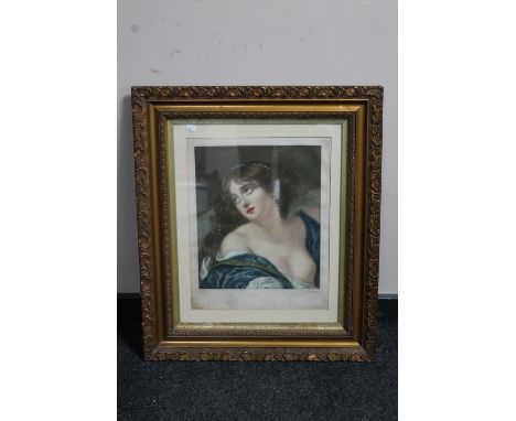 An antique gilt framed print of a lady