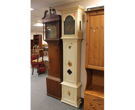 An antique painted longcase clock with brass and silvered dial - Joseph Bierigerai with one weight 