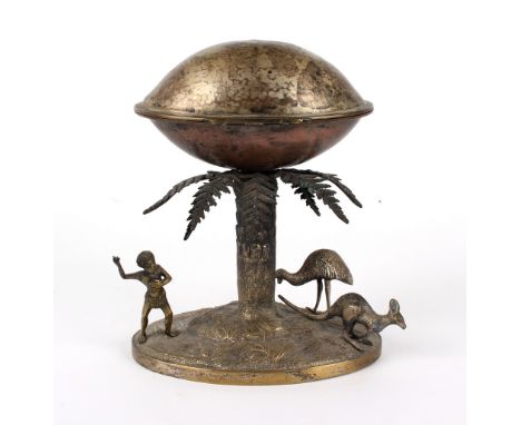 A 19th Century Australian plated centrepiece comprising a box in the form of an emu's egg with gilt interior and emu finial a