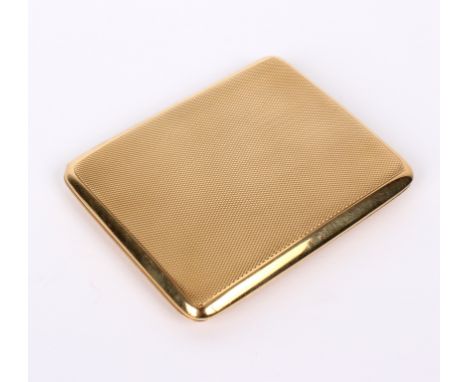 A 9ct gold cased cigarette case, with engine-turned decoration, approximately 73gm/Provenance: Beverston Castle