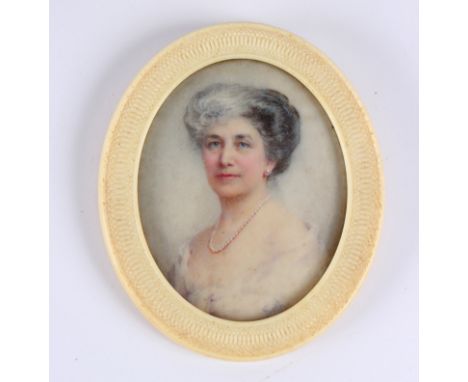 Florence Seth (1908-1937)/Portrait Miniature of Miss Windeler/bust length, wearing a pearl necklace and white dress/oval wate