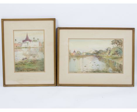 M Thein Pe (Burmese 20th Century)/Mandalay Palace Moat/a pair/signed and dated 1933/watercolour, 26cm x 42cm