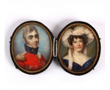 English School circa 1820/Portrait Miniature of an Officer/bust length, in uniform/and the companion portrait of a lady in a 