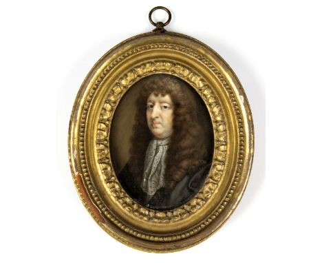 Attributed to Peter Crosse (?-1724)/Portrait Miniature of Samuel Butler (1613-1680)/bust length, wearing a lace jabot/bodycol