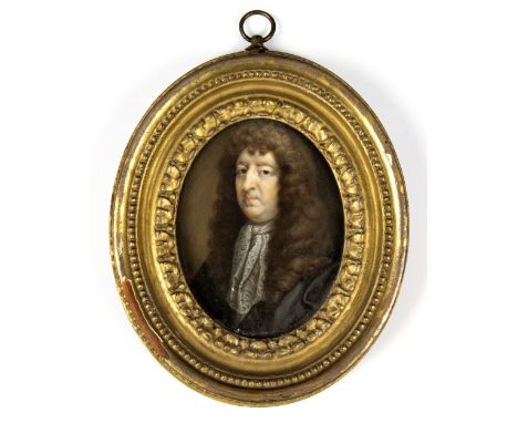 Attributed to Peter Crosse (?-1724)/Portrait Miniature of Samuel Butler (1613-1680)/bust length, wearing a lace jabot/bodycol