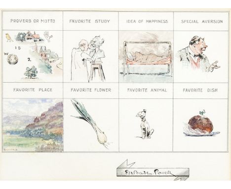 Robert Baden Powell (1857-1951)/Sketches depicting Favourite Study, Idea of Happiness, Favourite Animals etc./signed/watercol