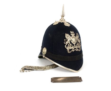 A 1st Lancashire Engineer Volunteers officers home service helmet, blue cloth covered cork with white metal armorial helmet p