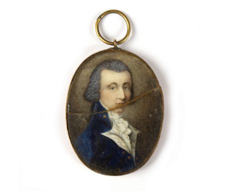 18th Century English School/Portrait Miniature of a Bewigged Gentleman/half-length, wearing an embroidered waistcoat and gree