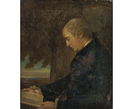 Attributed to John Downman/Gentleman Seated Beneath a Tree/half-length portrait, reading manuscript music/gum arabic over wat