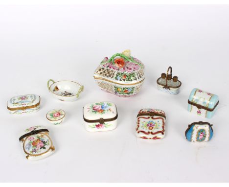 A quantity of French porcelain trinket boxes and two pieces of Herend
