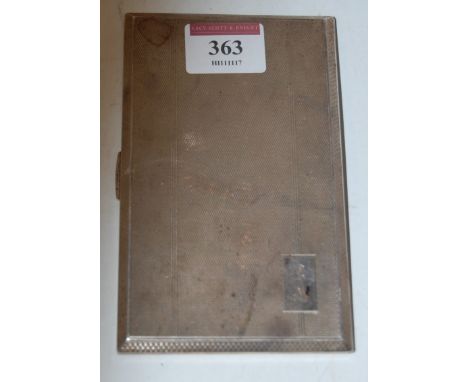 A George VI pocket silver cigarette case, having all-over engine turned decoration and gilt washed interior 