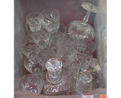 A collection of miscellaneous glassware, to include; decanter and stopper, wine hocks etc 