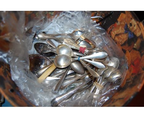 A collection of loose 19th century and later silver plated flatware, various patterns, dates and makers 
