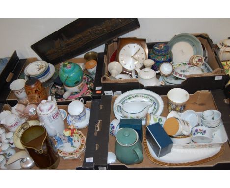 Four boxes of miscellaneous items, to include; Royal Worcester Herbs pattern sauceboat, copper panel, Coalport Yardley & Co c