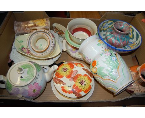 A box of miscellaneous Art Deco and later chinaware, to include; Carltonware Australian Design leaf dish, Sylvac conical jug 