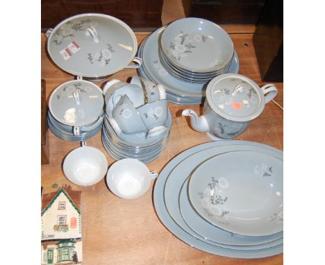 A Nagoya Japanese part tea and dinner service on a pale blue ground with floral decoration