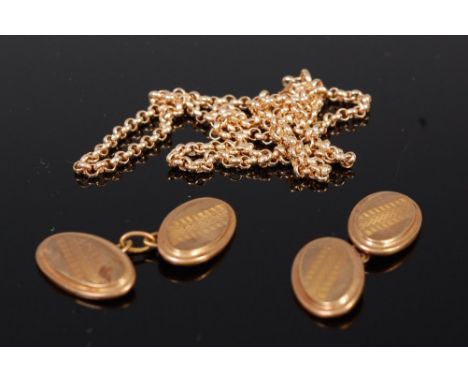 A 9ct gold belcher link necklace together with a pair of engine turned 9ct gold cufflinks (2) gross weight 4.7g