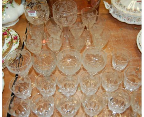 A collection of early 20th century etched glassware